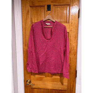 Tory Burch Pink Geometric Print Blouse Top Size 6 Cotton Preppy Chic Holiday